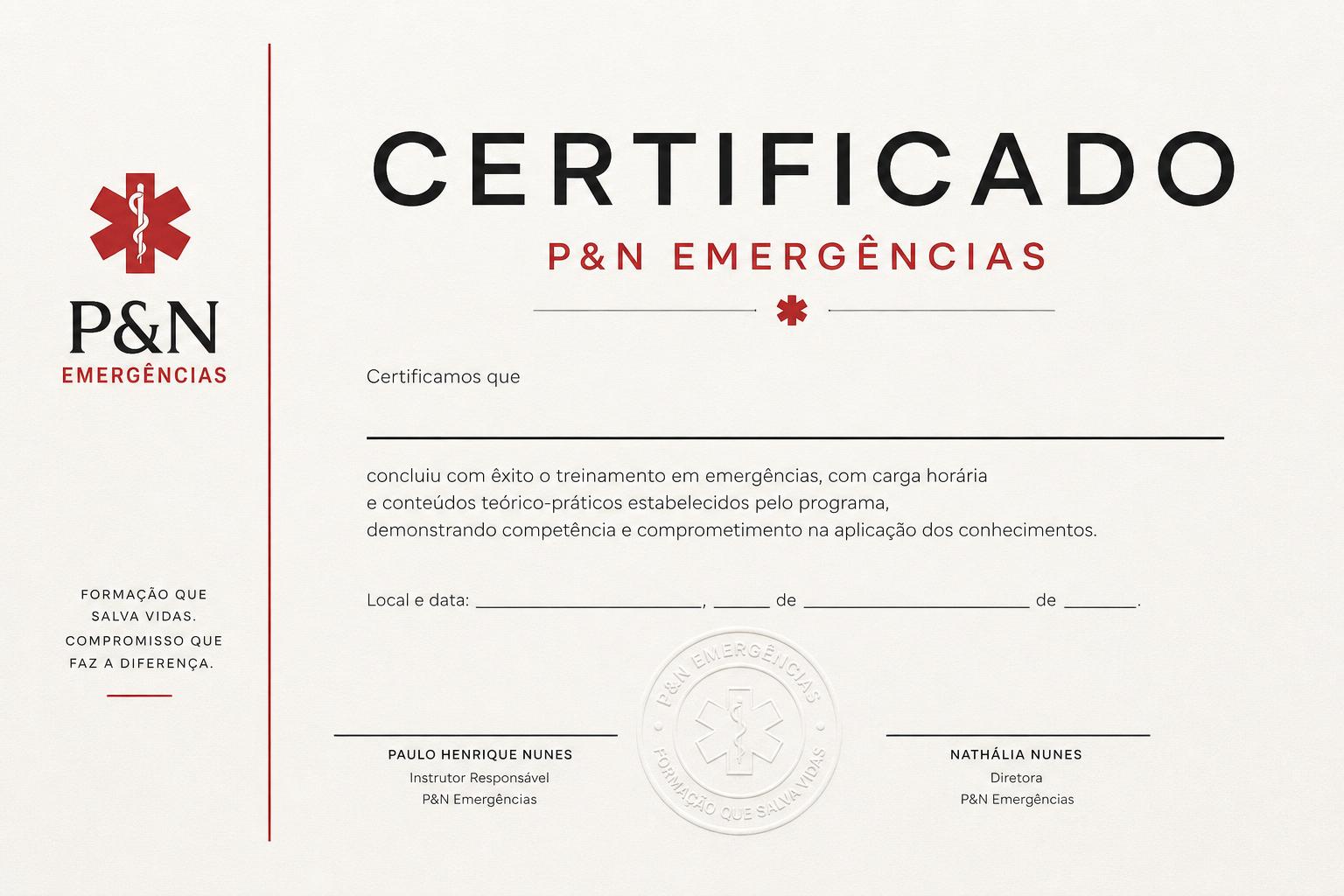 Modelo de certificado P&N Emergências